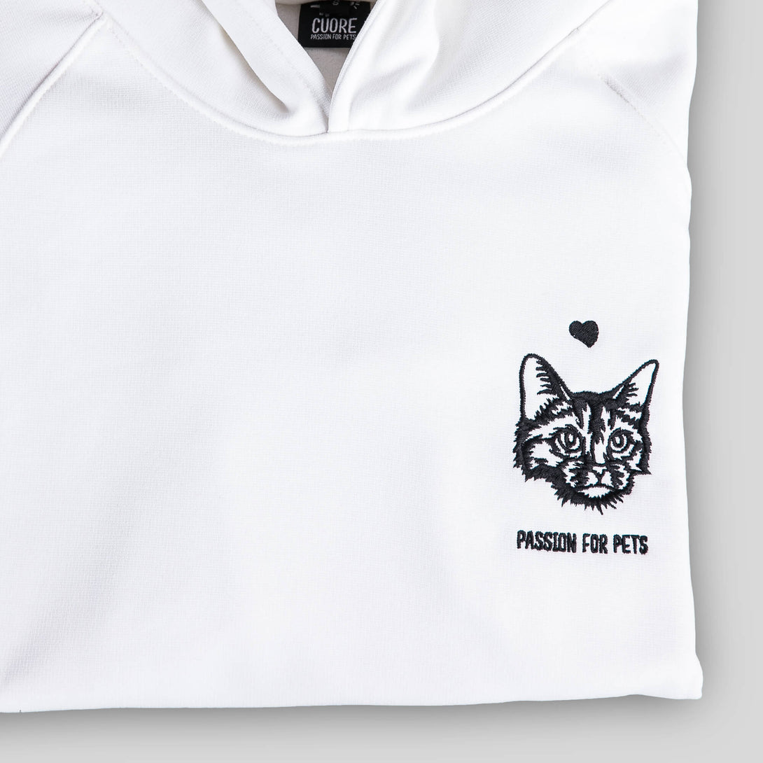 Buzo marfil unisex con bordado de gato negro