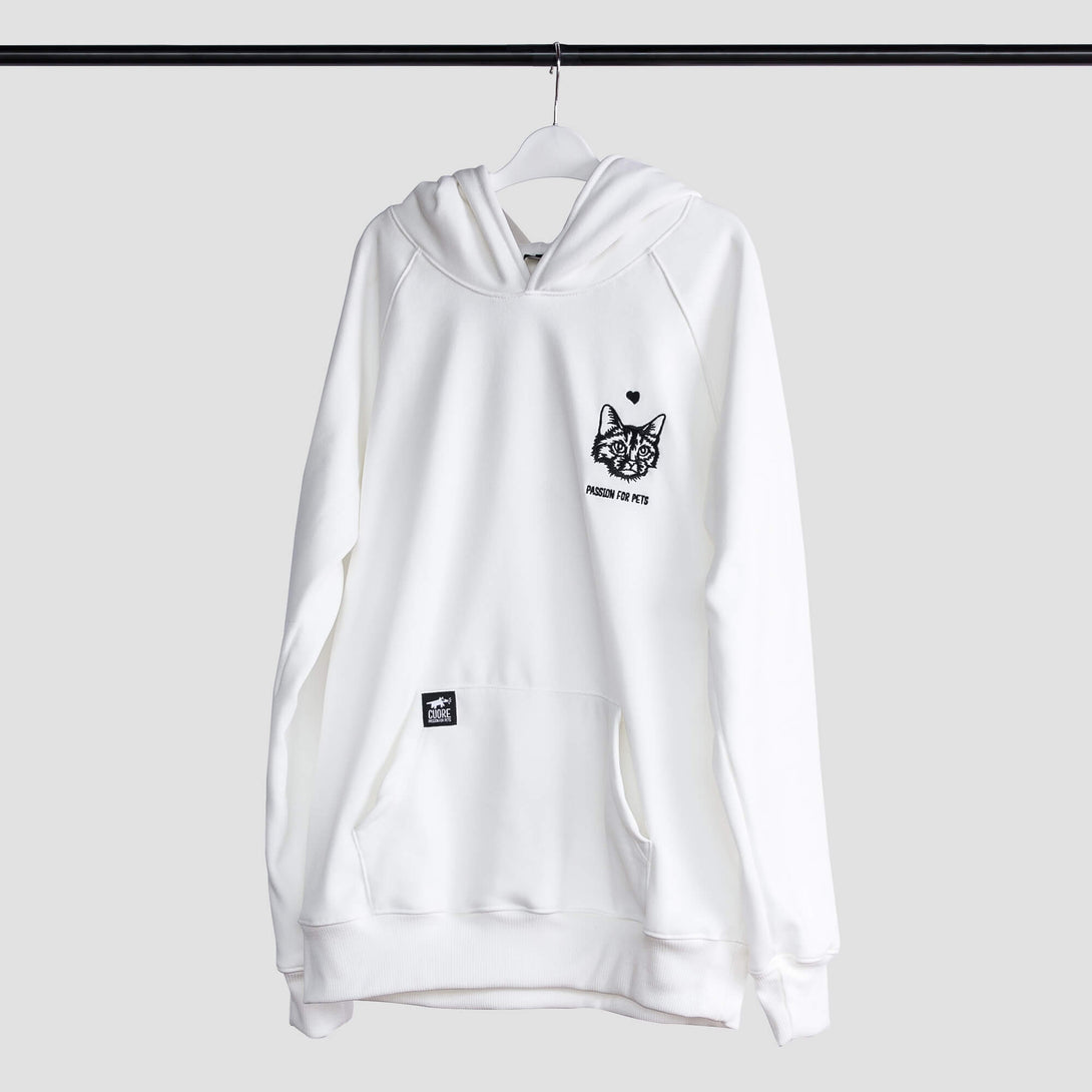 Buzo marfil unisex con bordado de gato negro