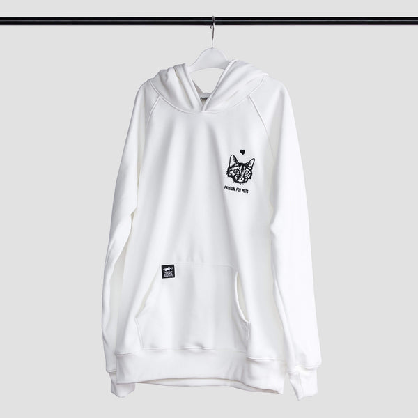Buzo marfil unisex con bordado de gato negro