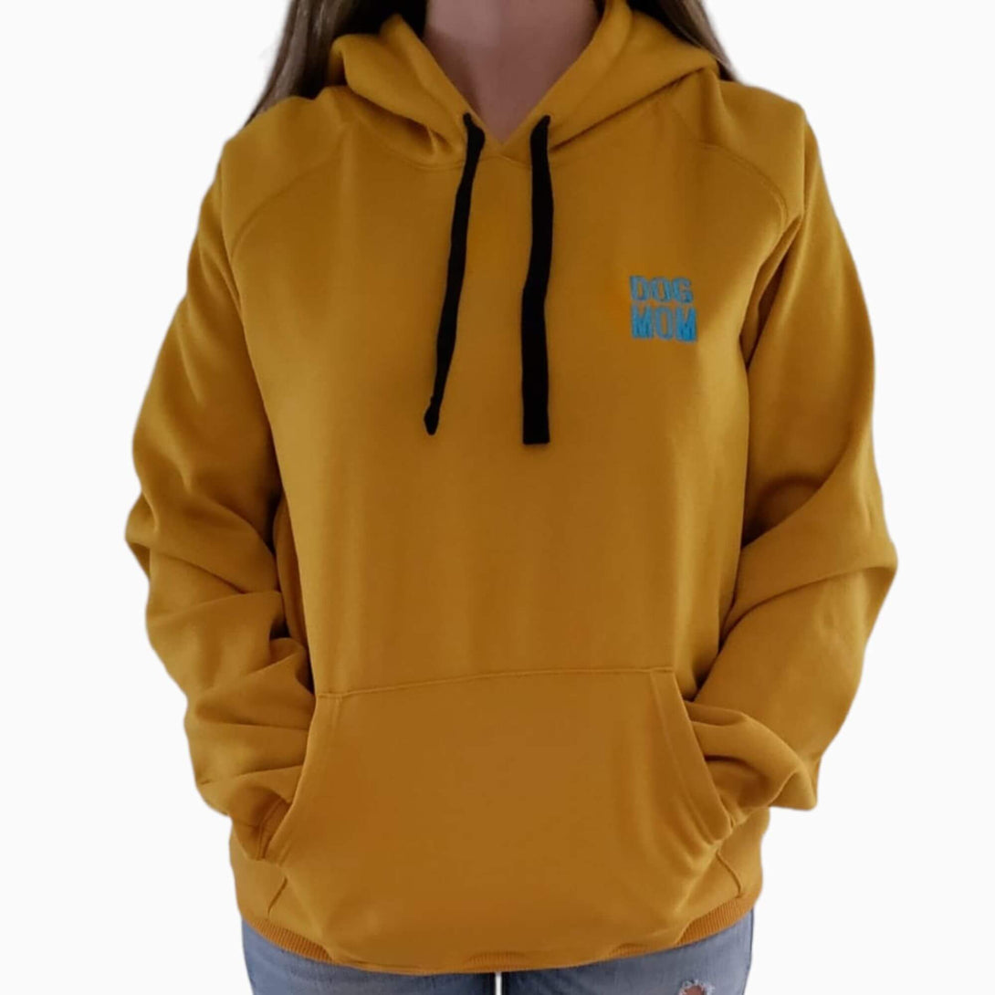 Buzo Mostaza Para Mujer Con Bordado De Frase Azul 