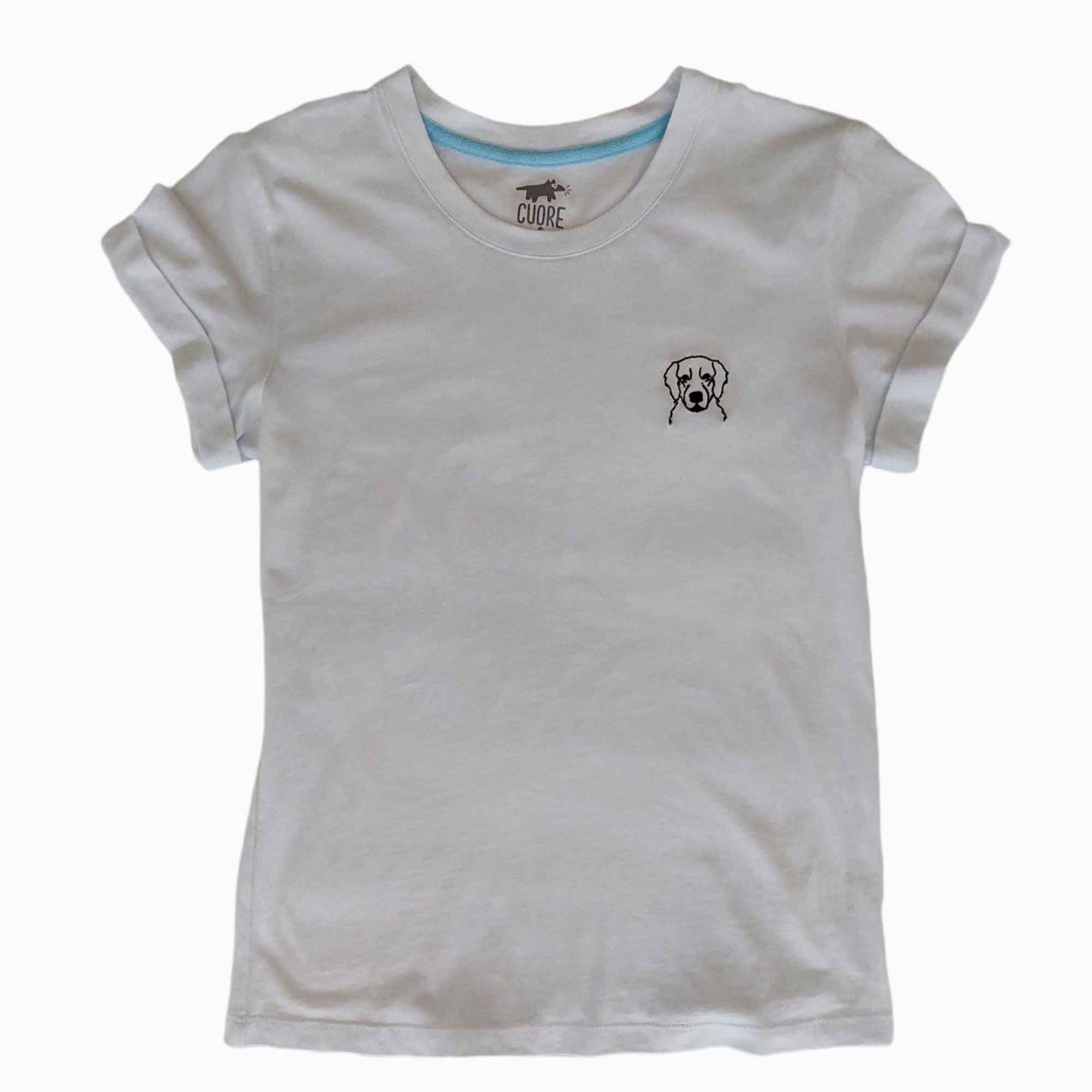 Camiseta blanca para mujer con bordado Golden Retriever negro